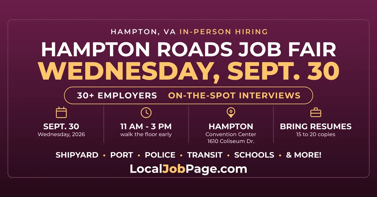 Hampton Roads Job Fair Sept. 30: Shipyard, Port, Police and More Hiring in Hampton