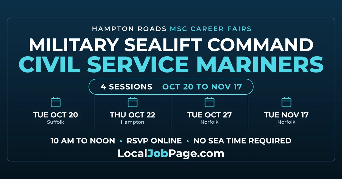 Military Sealift Command Career Fairs in Hampton Roads: Oct. 20 to Nov. 17